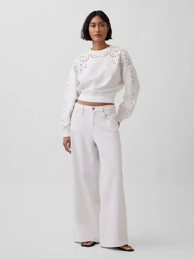 Vintagesoft oversized crop-sweatshirt med hullmønster
