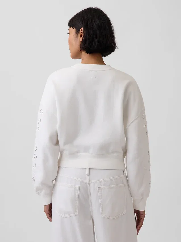 Vintagesoft oversized crop-sweatshirt med hullmønster