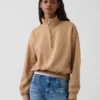 Vintagesoft oversized genser med halv glidelås og kileformet hals