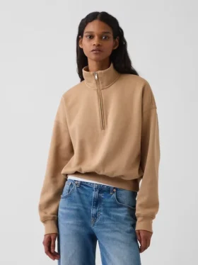 Vintagesoft oversized genser med halv glidelås og kileformet hals