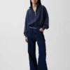 Vintagesoft oversized genser med halv glidelås og kileformet hals