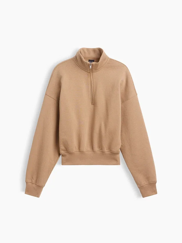 Vintagesoft oversized genser med halv glidelås og kileformet hals