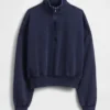 Vintagesoft oversized genser med halv glidelås og kileformet hals