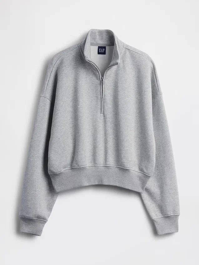 Vintagesoft oversized genser med halv glidelås og kileformet hals