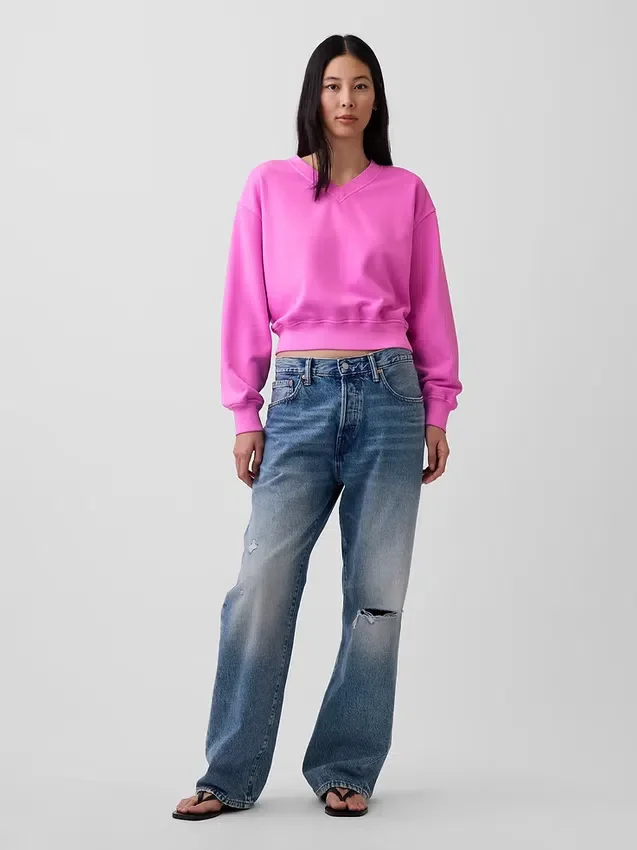 Vintagesoft oversized genser med V-hals