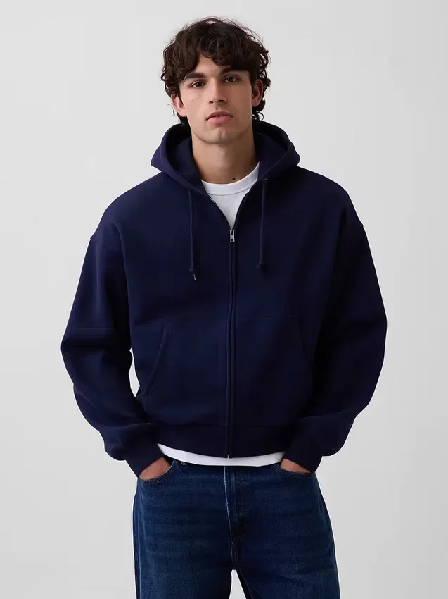 Vintagesoft oversized kort hettegenser med glidelås