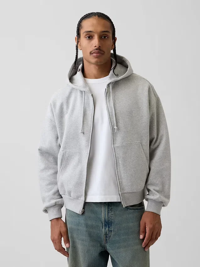 Vintagesoft oversized kort hettegenser med glidelås