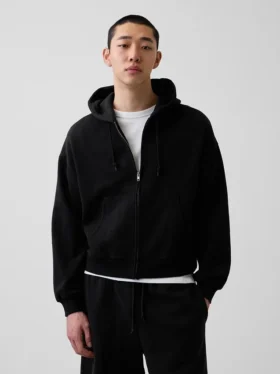 Vintagesoft oversized kort hettegenser med glidelås