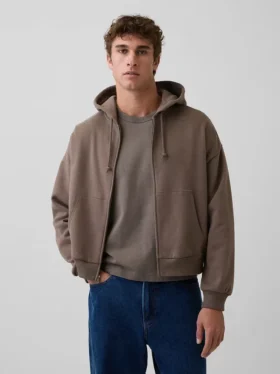 Vintagesoft oversized kort hettegenser med glidelås