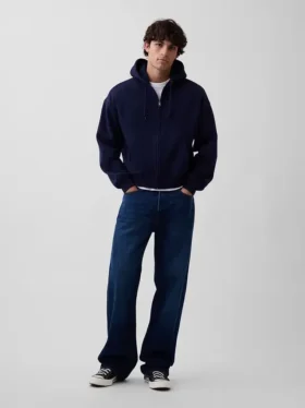 Vintagesoft oversized kort hettegenser med glidelås