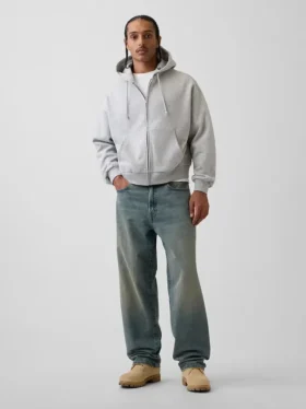 Vintagesoft oversized kort hettegenser med glidelås