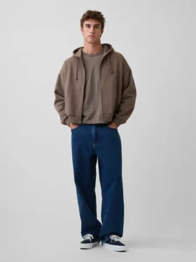 Vintagesoft oversized kort hettegenser med glidelås