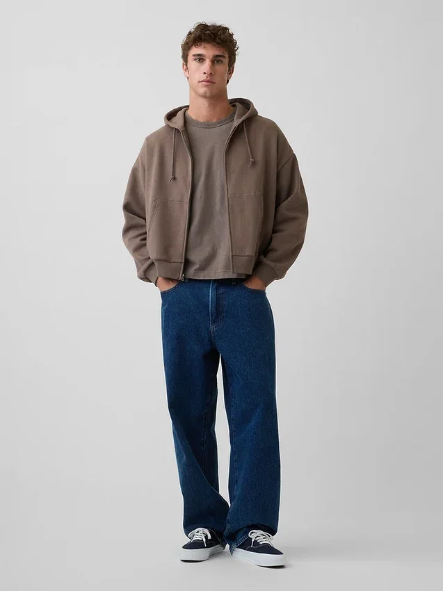 Vintagesoft oversized kort hettegenser med glidelås