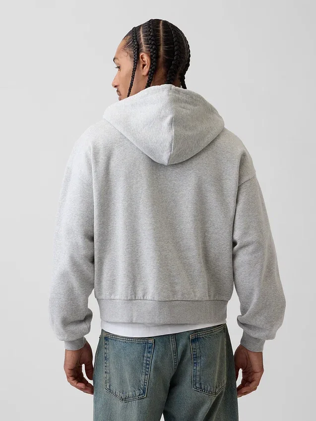 Vintagesoft oversized kort hettegenser med glidelås