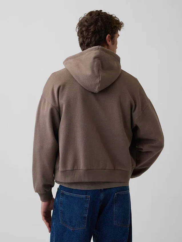 Vintagesoft oversized kort hettegenser med glidelås