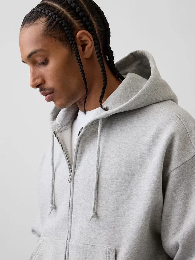 Vintagesoft oversized kort hettegenser med glidelås