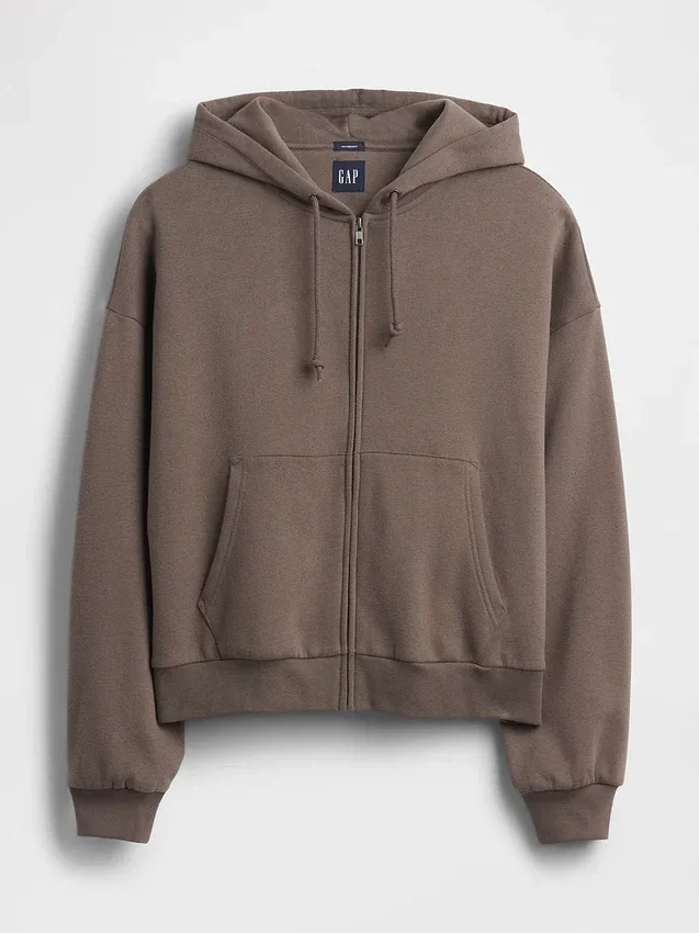 Vintagesoft oversized kort hettegenser med glidelås
