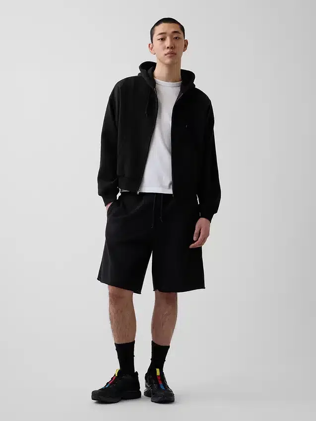 Vintagesoft oversized kort hettegenser med glidelås