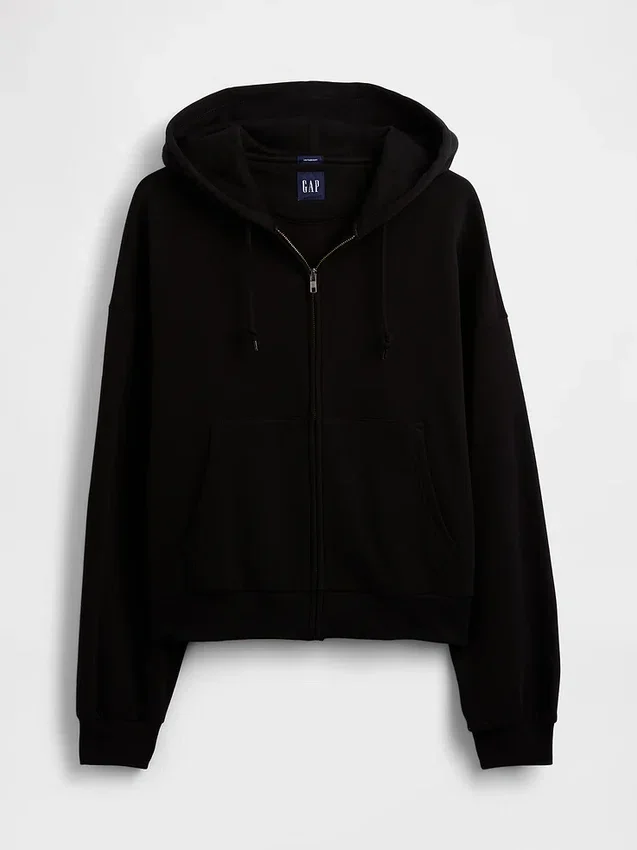 Vintagesoft oversized kort hettegenser med glidelås