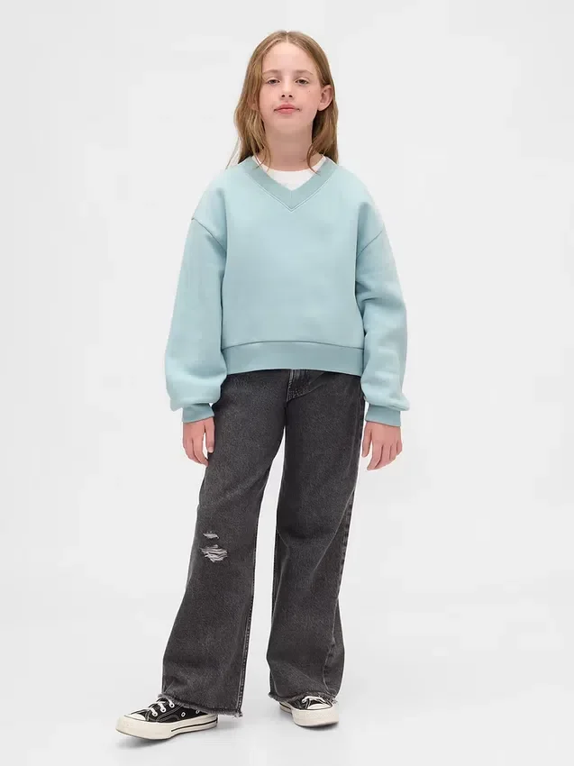 Vintagesoft-sweatshirt med avslappet passform og V-hals for barn