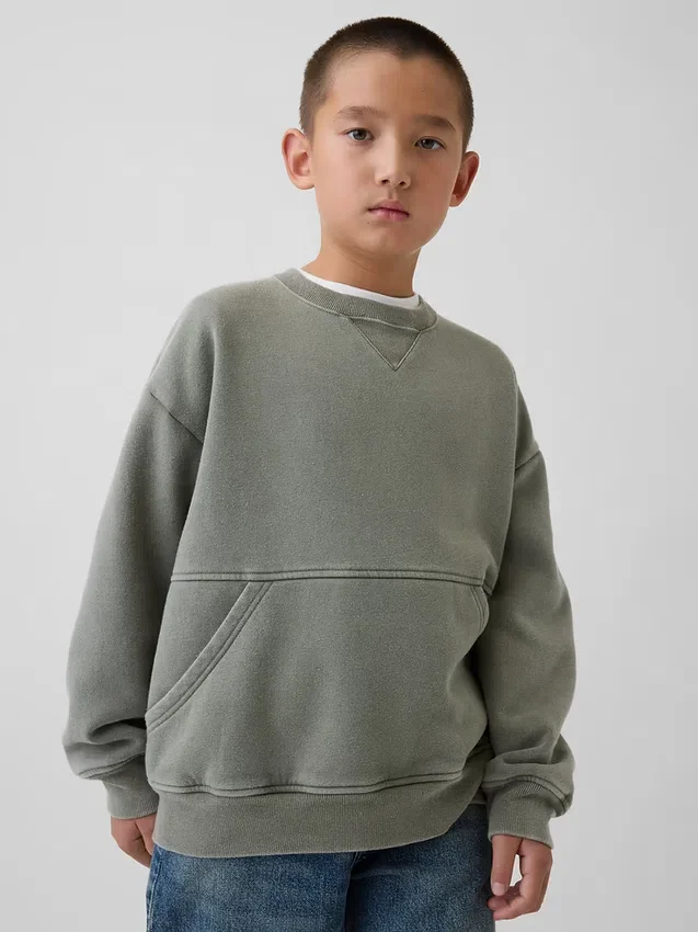Vintagesoft-sweatshirt med rund hals og lomme for barn