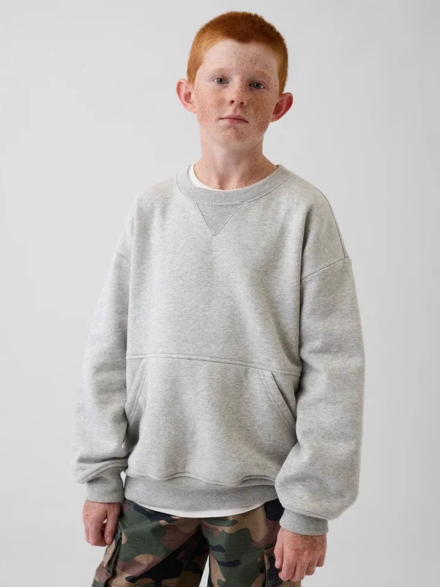 Vintagesoft-sweatshirt med rund hals og lomme for barn