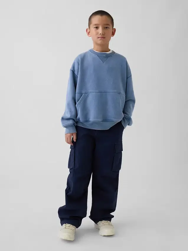 Vintagesoft-sweatshirt med rund hals og lomme for barn