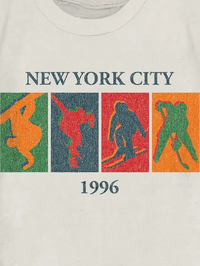Vintersport-T-skjorte med vintage-grafikk for småbarn