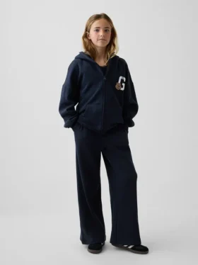 Waffle-bukser for barn med avslappet passform og vide ben