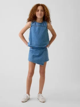 Wrap-skort i denim for barn